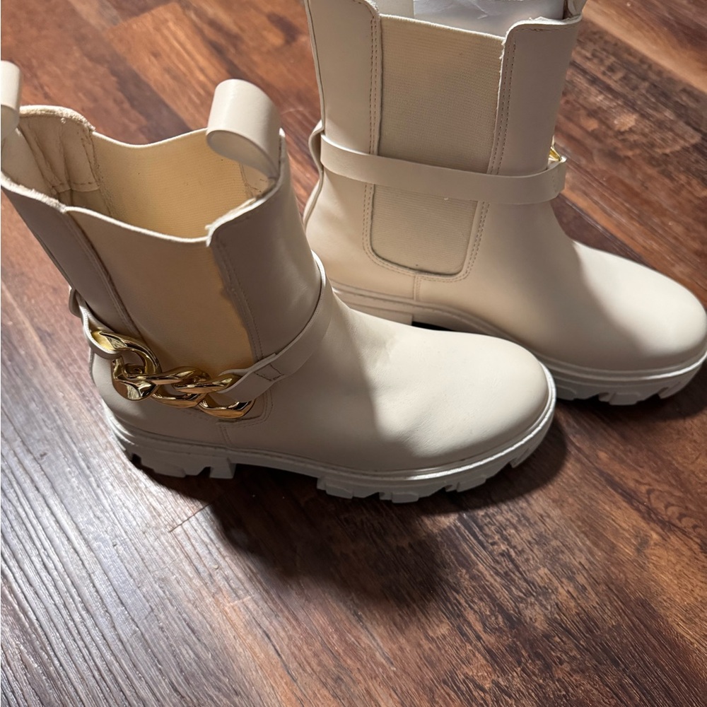 Nasty Gal Cream Ankle Boots with Gold Accent - Picture 2 of 4